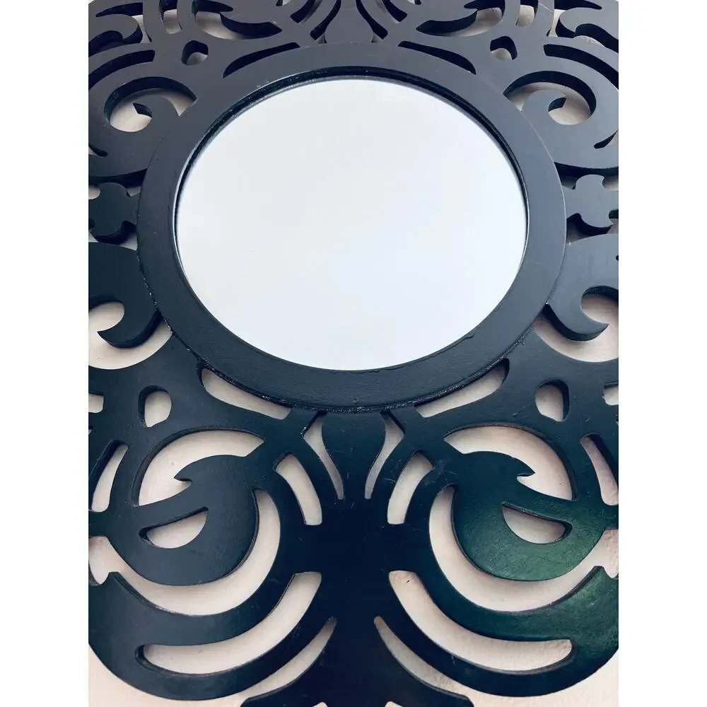 Decorative Black Wood Scroll Wall Mirror 20” diameter
